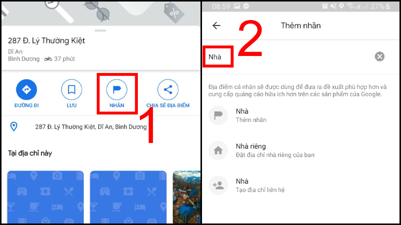 Nhấn vào biểu tượng nhãn